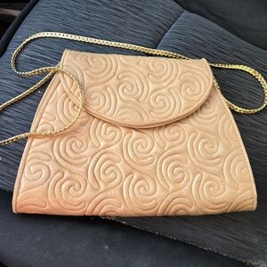Oscar De Relenta Tan Quilted Leather Clutch with Original Gold Chain No Tassel